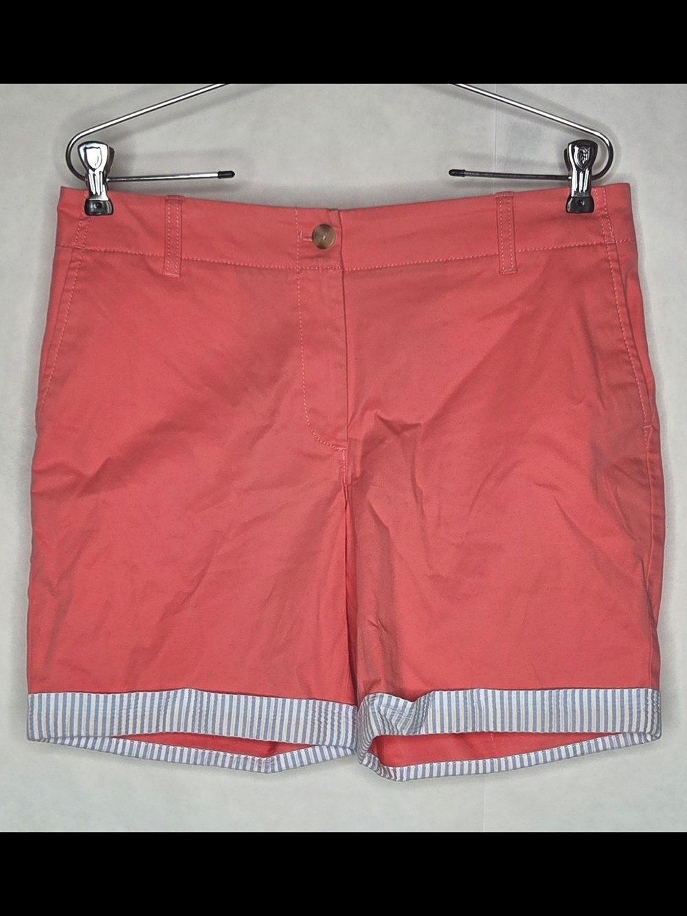 Talbots Coral Cotton Chino Shorts with Striped Cuff